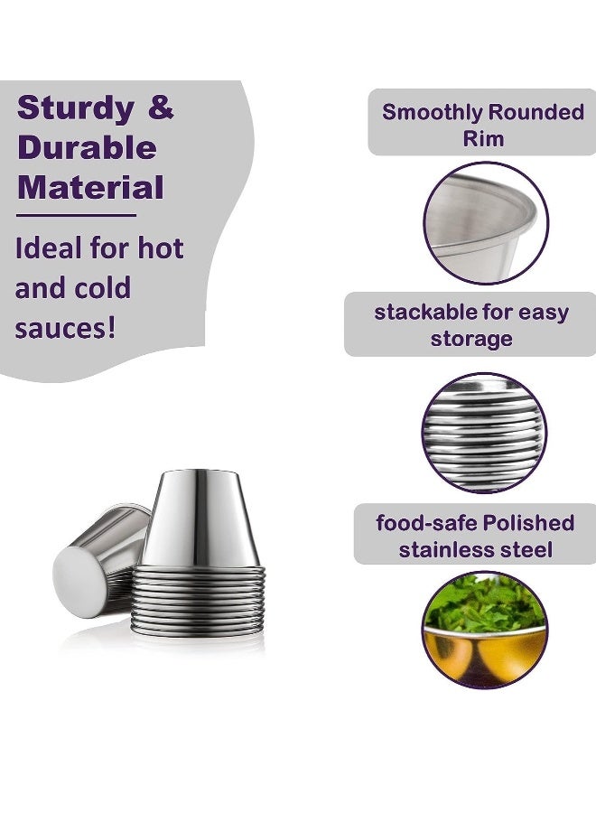 Small Sauce Cups, Stainless Steel Ramekin Dipping Sauce Cup, Commercial Grade Individual Round Condiment cups Reusable Stackable Metal Portion Containers for Sampling Salad Dressing, Sides 12Pcs 60ml  - Image 5