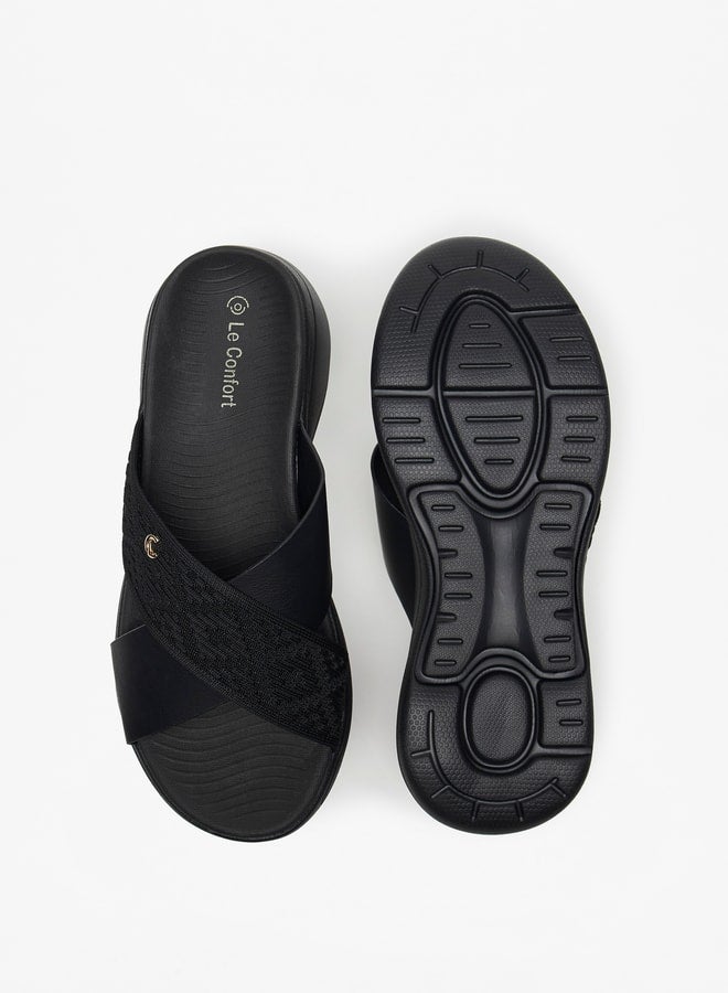 Le Confort Women's Textured Slip-On Cross Strap Slide Sandals - Image 4