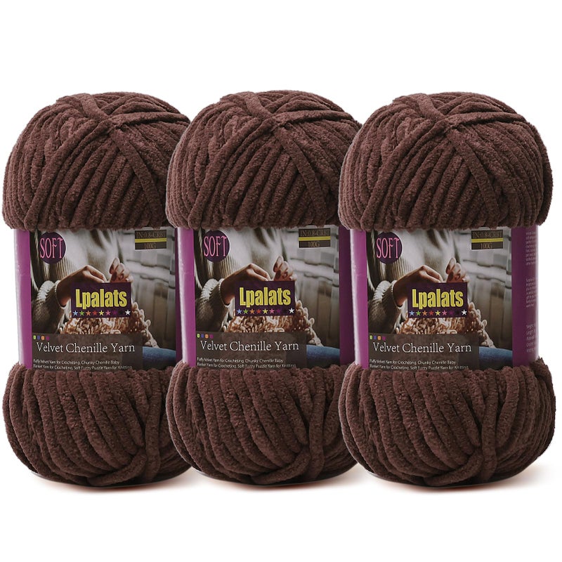 Lpalats Baby Blanket Yarn for Crocheting Soft - 3 Pack of 100g/3.5oz Chunky Chenille Yarn for Knitting Blankets Amigurumi - Super Bulky Yarns - 261 Yards Thick Plush Yarns (3, Dark Curry) - Image 1
