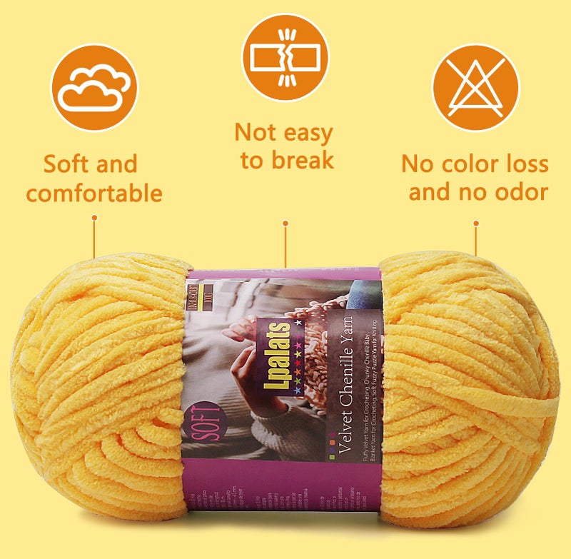 Lpalats Baby Blanket Yarn for Crocheting Soft - 3 Pack of 100g/3.5oz Chunky Chenille Yarn for Knitting Blankets Amigurumi - Super Bulky Yarns - 261 Yards Thick Plush Yarns (3, Dark Curry) - Image 3