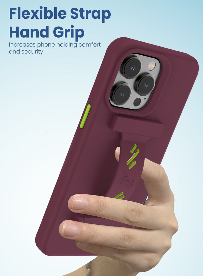 Remson Mag-X Phone Grip Strap with Magnetic Phone Kickstand (Maroon/Neon Green) - Image 2