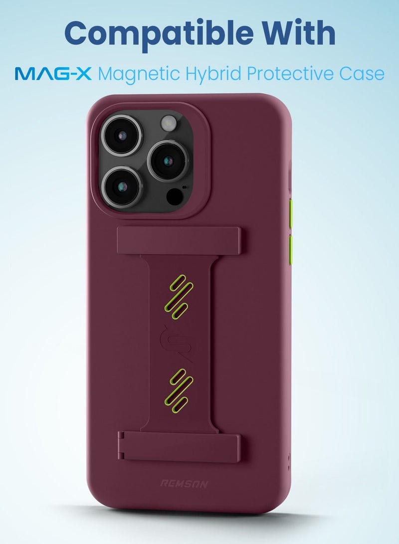 Remson Mag-X Phone Grip Strap with Magnetic Phone Kickstand (Maroon/Neon Green) - Image 5
