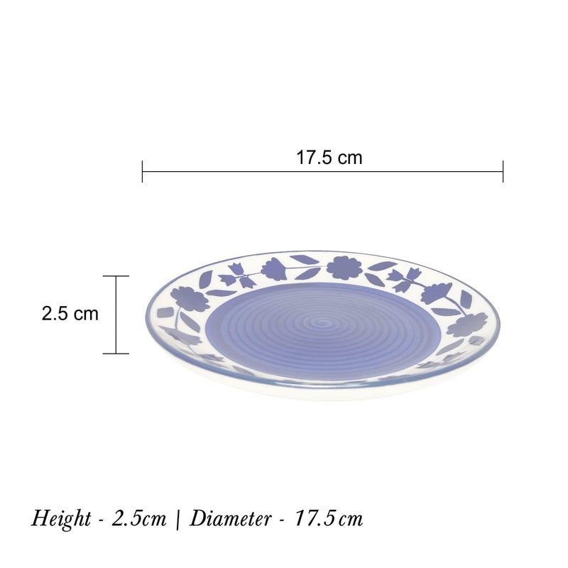 VolCraft Hand Painted Ceramic Plates for Kitchen, Serving Plates, Quarter Plates, Side Plates, Set of 6, Blue Floral Plates, Dia - 7" Each, Microwave Safe, Freezer Safe, Dishware Safe - Image 3