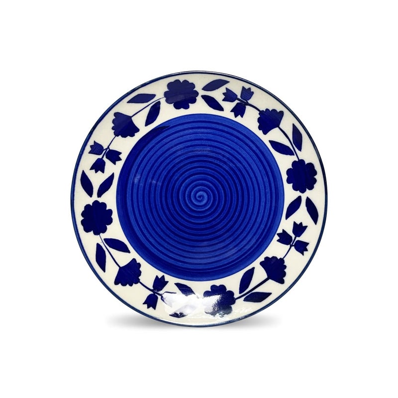 VolCraft Hand Painted Ceramic Plates for Kitchen, Serving Plates, Quarter Plates, Side Plates, Set of 6, Blue Floral Plates, Dia - 7" Each, Microwave Safe, Freezer Safe, Dishware Safe - Image 2