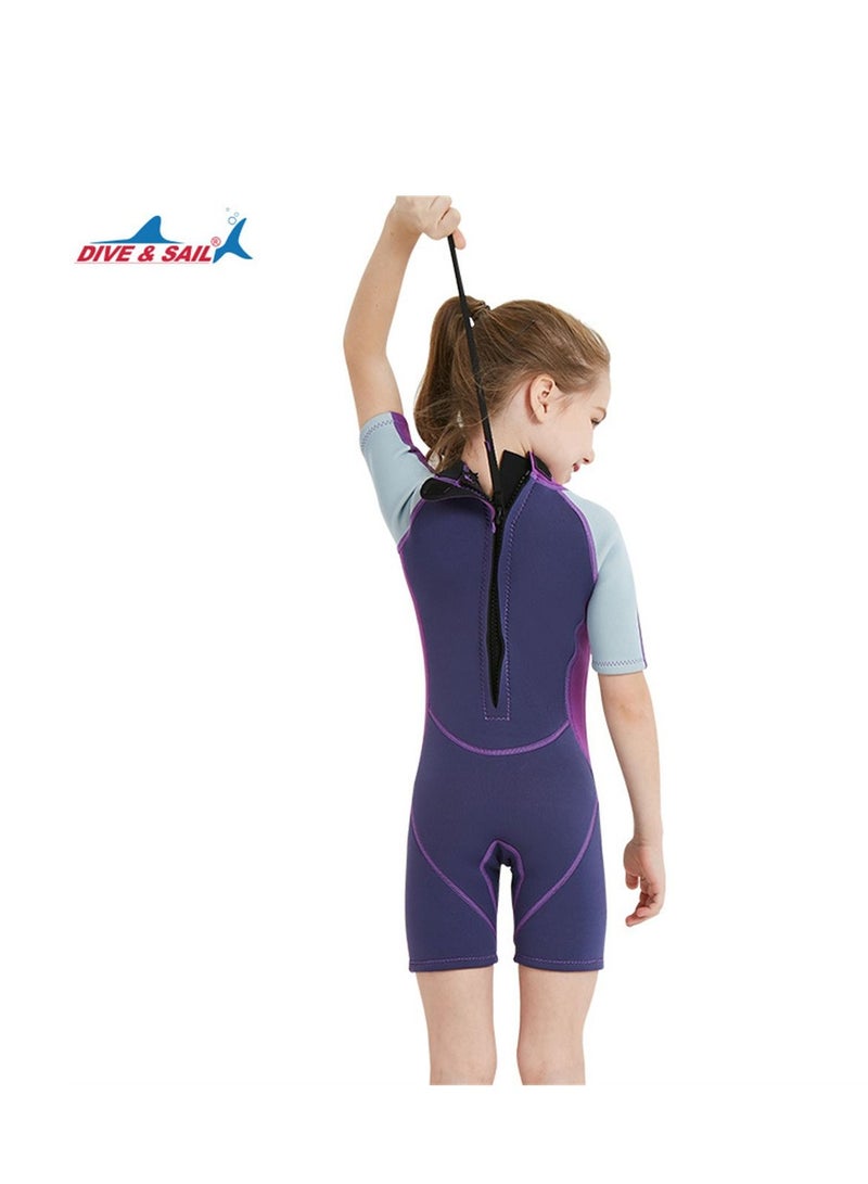 DIVE & SAIL بدلة غوص للأطفال 2.5 مم للحفاظ على الدفء، بدلة مائية عالية المرونة ثلاثية الطبقات للفتيات - Image 2