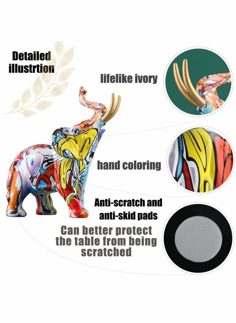 SYOSI Elephant Decor Creativity Graffiti Elephant Figurines, Resin Colorful Elephant Statues Home Decor Art Elephant Statue, Suitable for Filling Space Decor in The Living Room, Bedroom, Office  - Image 3