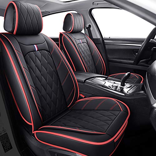 Aierxuan 5 Car Seat Covers Full Set Waterproof Leather Universal Cushions Split Bench Compatible with Toyota Camry Kia Nissan Chevy Malibu CRV Focus Fusion Jeep Wrangler Cherokee Full Set BlackRed - Image 1