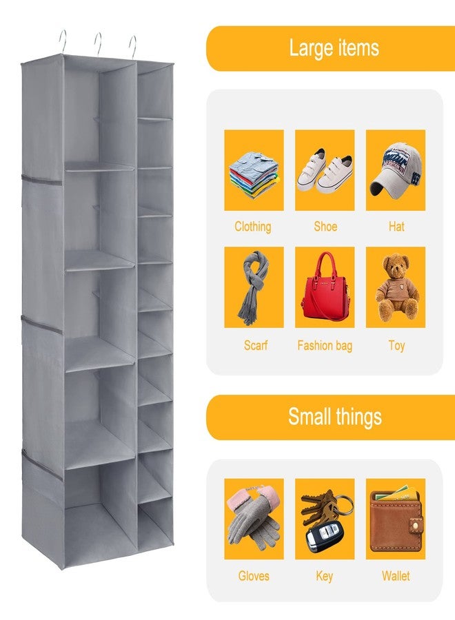 Libeder Shoe Organizer for Closet, 15 Shelf Hanging Closet Storage Shelves - 10 Shoe Rack Organizer and 5 Compartment for Clothes with 6 Side Mesh Pockets for Scarves Socks,Gloves Grey - Image 3