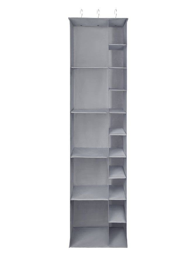 Libeder Shoe Organizer for Closet, 15 Shelf Hanging Closet Storage Shelves - 10 Shoe Rack Organizer and 5 Compartment for Clothes with 6 Side Mesh Pockets for Scarves Socks,Gloves Grey - Image 2