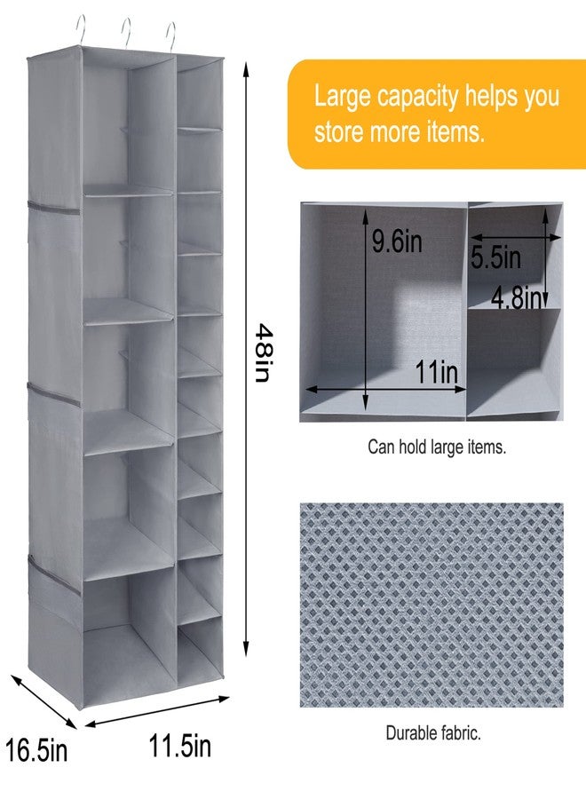 Libeder Shoe Organizer for Closet, 15 Shelf Hanging Closet Storage Shelves - 10 Shoe Rack Organizer and 5 Compartment for Clothes with 6 Side Mesh Pockets for Scarves Socks,Gloves Grey - Image 4