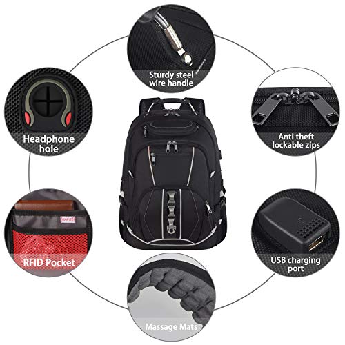 JCDOBEST 18.4 inch Gaming Laptop Backpacks with USB Charging Port, Big Capacity TSA Friendly RFID Anti Theft Pocket College Heavy Duty Computer Work bag for Men - Image 5