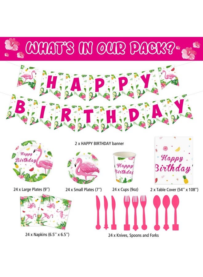 Tudomro 172 Pcs Flamingo Birthday Party Supplies Flamingo Paper Plates And Napkins Hawaiian Tablecloths Flamingo Birthday Banner Summer Flamingo Tableware For Girls Aloha Tropical Luau Party Decor Serves 24 - Image 3