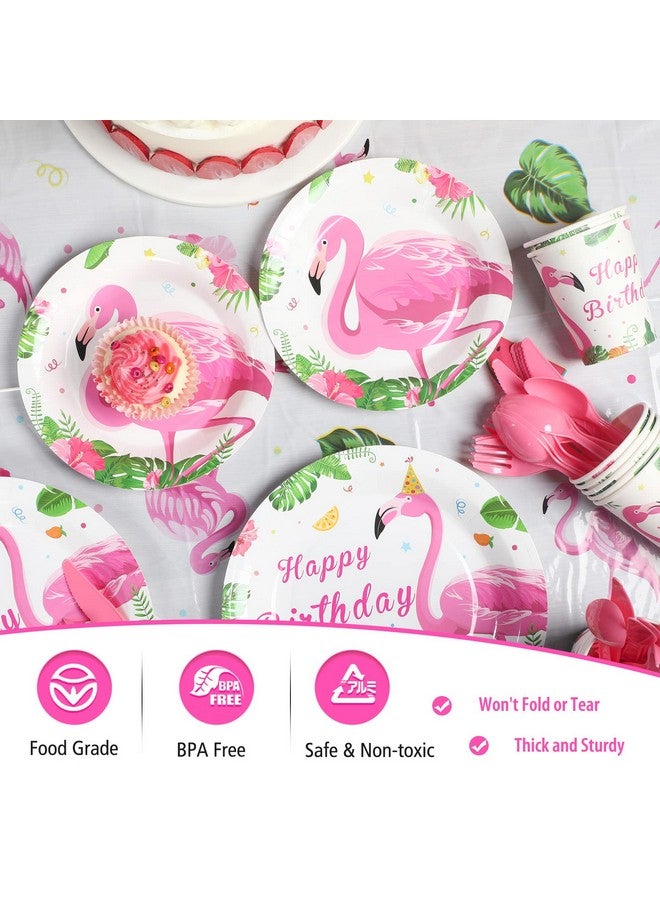 Tudomro 172 Pcs Flamingo Birthday Party Supplies Flamingo Paper Plates And Napkins Hawaiian Tablecloths Flamingo Birthday Banner Summer Flamingo Tableware For Girls Aloha Tropical Luau Party Decor Serves 24 - Image 5