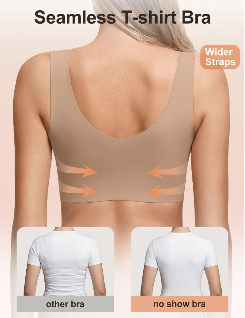 Women's Seamless Wireless Pullover Bralette Lightly Padded Full Coverage T-Shirt Bra with Wide Straps - Image 2