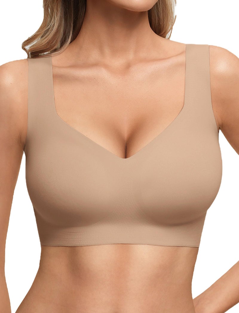 Women's Seamless Wireless Pullover Bralette Lightly Padded Full Coverage T-Shirt Bra with Wide Straps - Image 1