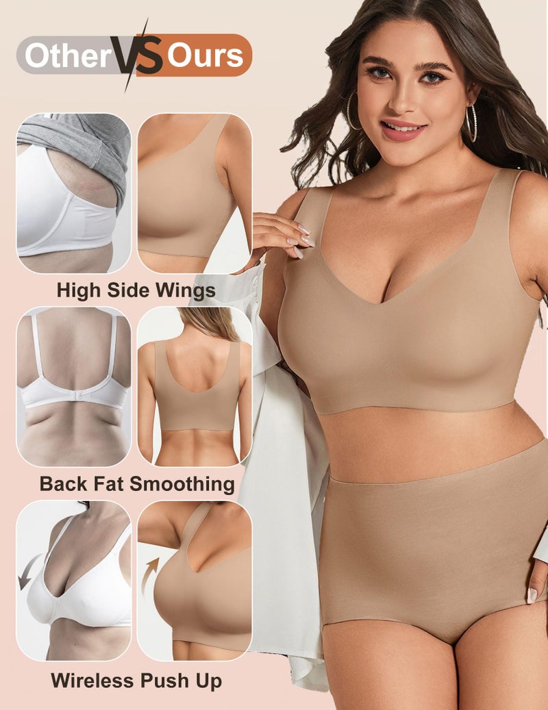 Women's Seamless Wireless Pullover Bralette Lightly Padded Full Coverage T-Shirt Bra with Wide Straps - Image 3
