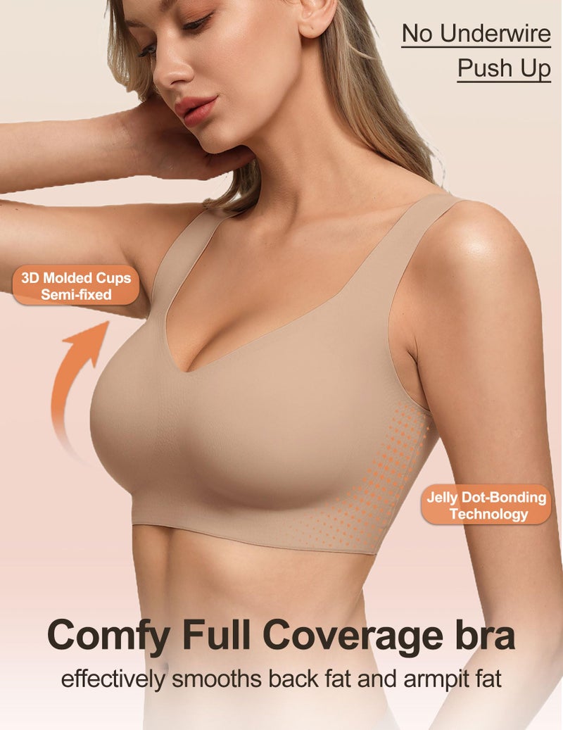 Women's Seamless Wireless Pullover Bralette Lightly Padded Full Coverage T-Shirt Bra with Wide Straps - Image 4