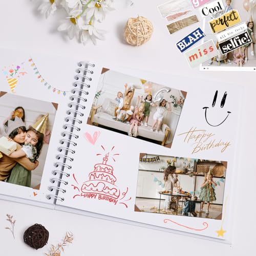 Bonyomor Scrapbook Album 7x7 Inches 40 Pages Hardcover Kraft Paper Photo Album Scrap Book Memory Book Blank DIY Scrapbook Albums for Boyfriend Wedding Baby Travel Anniversary Family, White - Image 2
