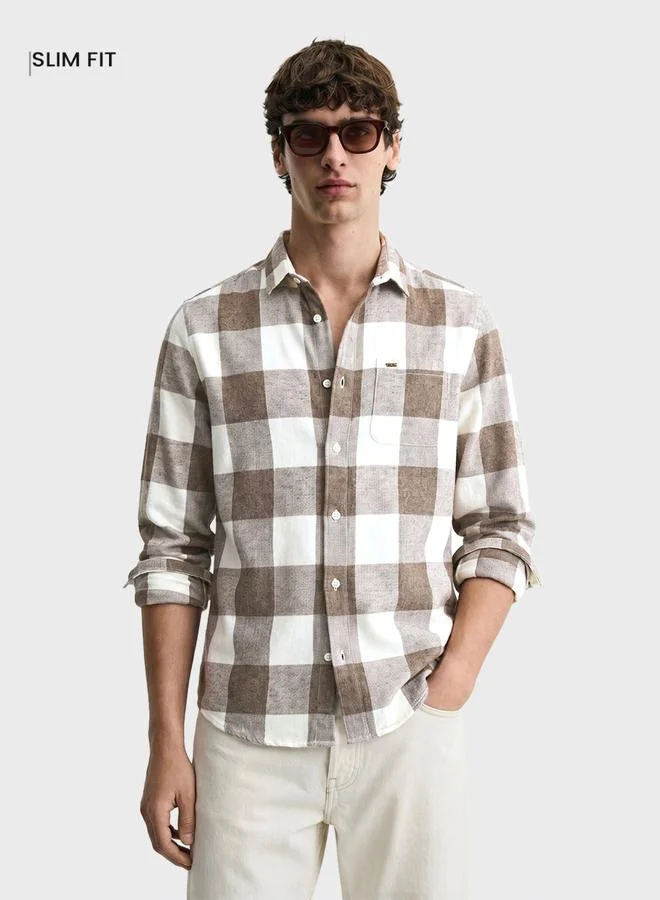 The Indian Garage Co Men Slim Fit Checked Cutaway Collar Casual Shirt