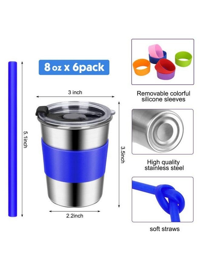 ShineMe Toddler Cups with Straws Spill Proof 6pack, 8oz Small Stainless Steel No Spill Sippy Cup, Unbreakable Kids Cups with Lids and Colorful Silicone Sleeves for Hot/Cold Drinks Snacks - Image 1