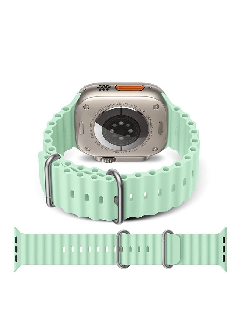 Generic Silicone Hole Wavy Strap Compatible with Apple watch series 8/ Ultra/7/6/5/4/3/SE_42mm/44mm/45mm/49mm_Light Green  - Image 2