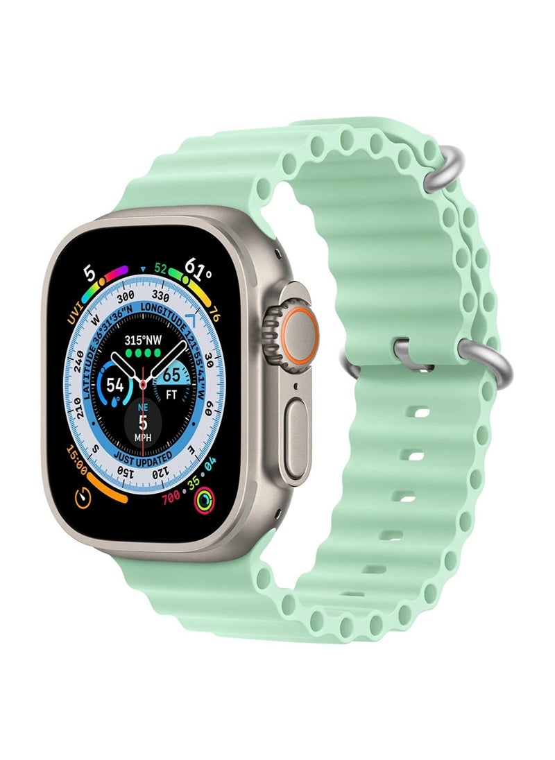 Generic Silicone Hole Wavy Strap Compatible with Apple watch series 8/ Ultra/7/6/5/4/3/SE_42mm/44mm/45mm/49mm_Light Green  - Image 1