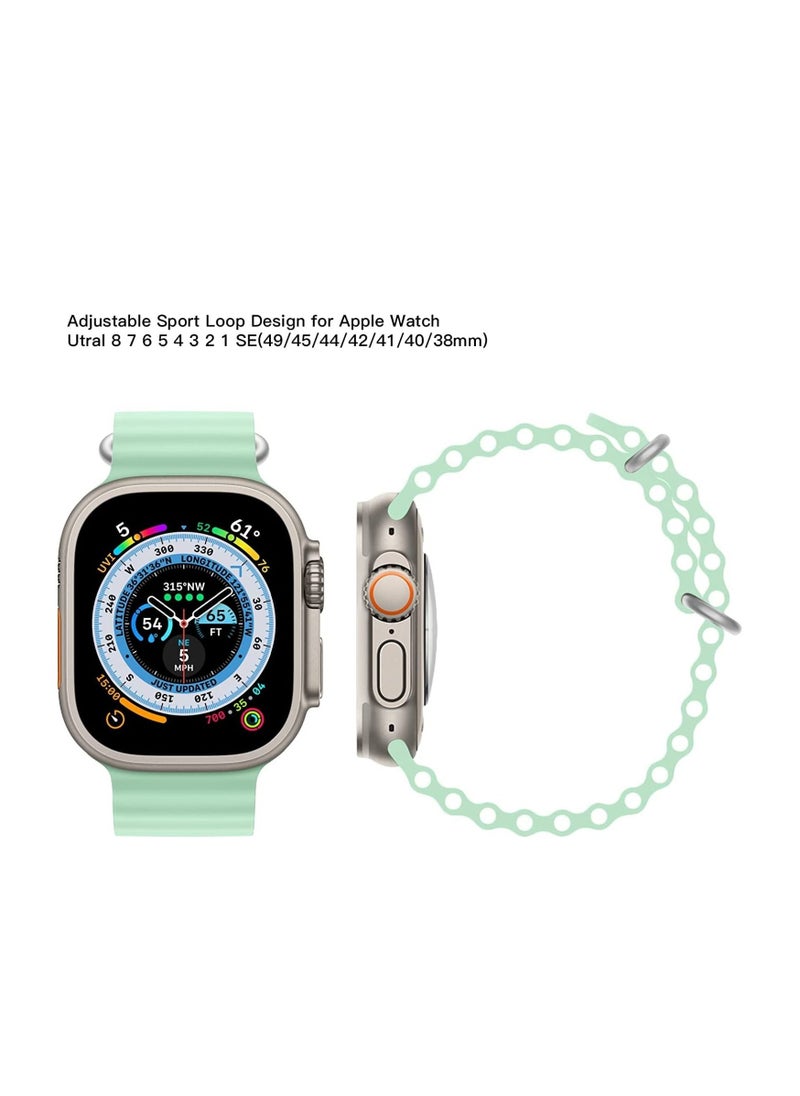 Generic Silicone Hole Wavy Strap Compatible with Apple watch series 8/ Ultra/7/6/5/4/3/SE_42mm/44mm/45mm/49mm_Light Green  - Image 3