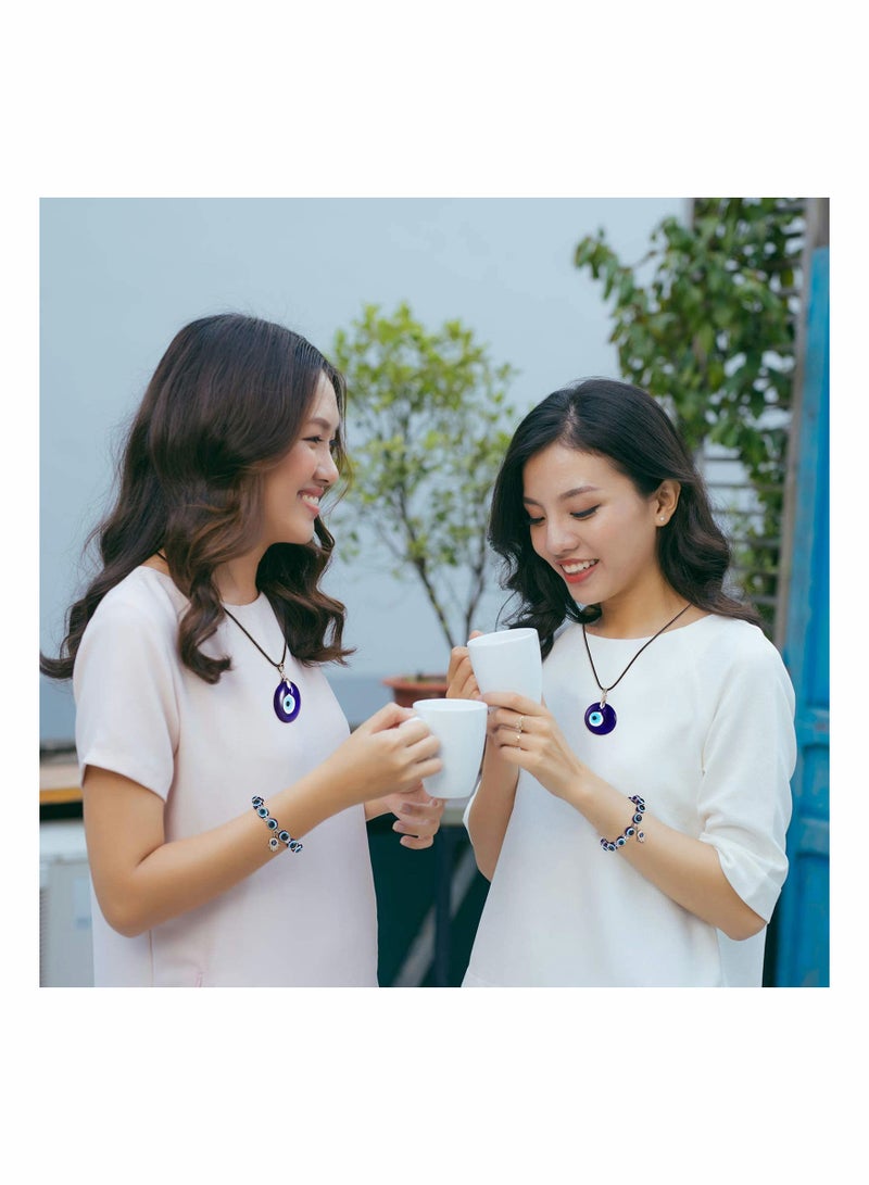 KASTWAVE 4 Pieces Eye Necklace with Eye Bracelet Set Blue Eye Bead Hand Stretch Bracelet and Glass Eye Faux Leather Rope Chain Necklace for Women and Men - Image 4