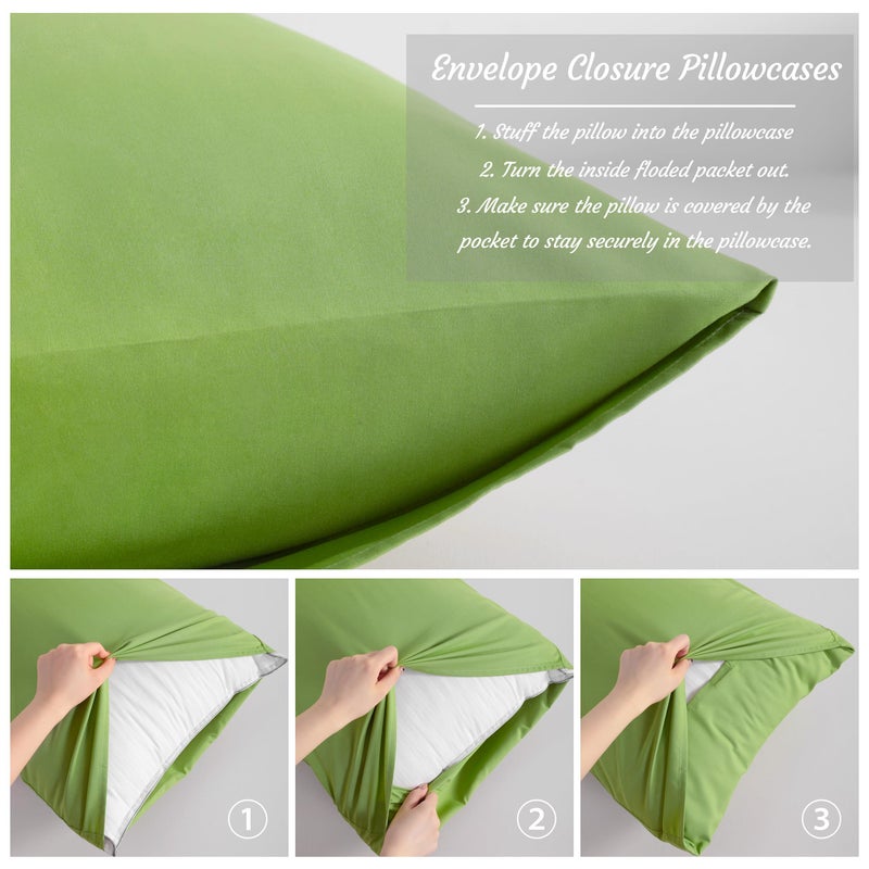 إن تي باي حالات وسادة NTBay King مجموعة من 2 2 حزمة microfiber 20x40 الحالات وسادة ناعمة تجاعيد تتلاشى وصمة عار مقاومة الحكيم وسادة خضراء مع إغلاق الظرف 20x40 بوصة خضراء - Image 4