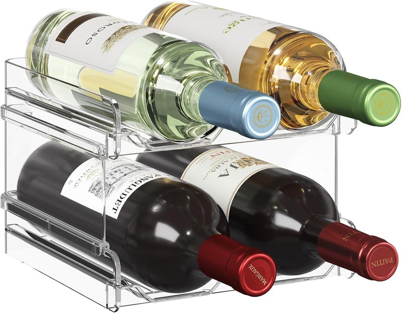 Lifewit Plastic Stackable Wine Rack for Refrigerator, Cabinet, Countertop,Wine Bottle Holder, Water Bottle Organizer for Fridge, Pantry, Hold 4 Bottles - Image 1