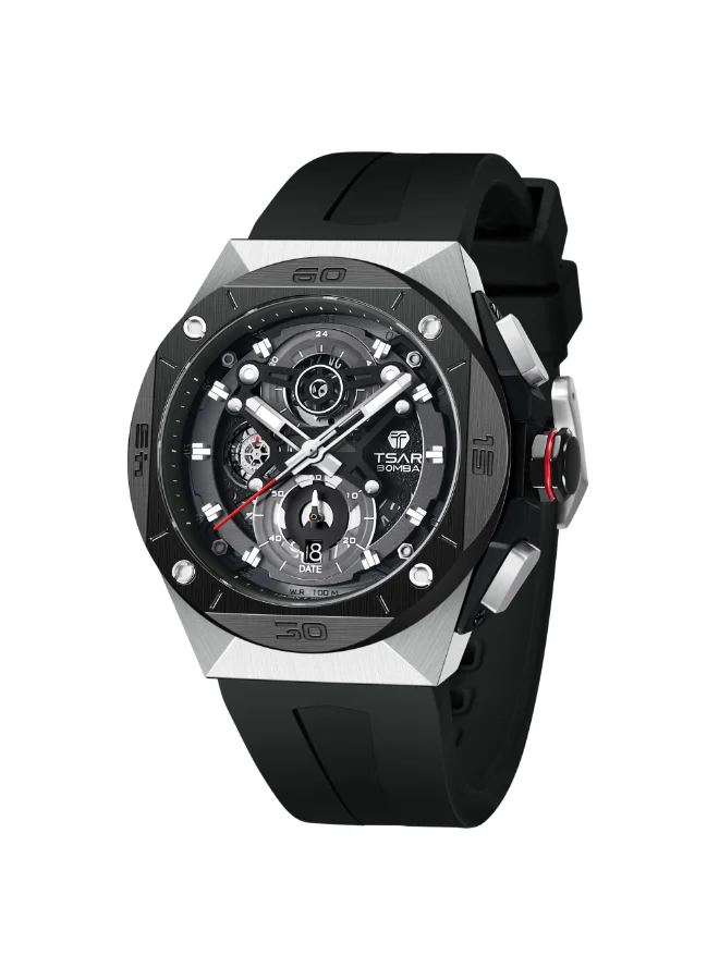 TSAR BOMBA Men's Rubber Analog Watch TB8801Q-01 - 316L Stainless Steel mm