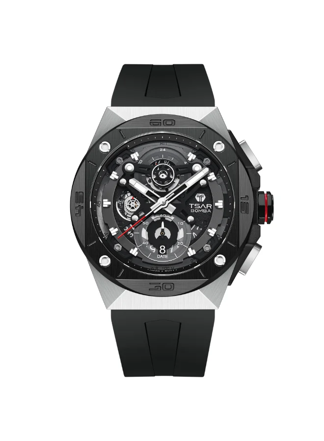 TSAR BOMBA Men's Rubber Analog Watch TB8801Q-01 - 316L Stainless Steel mm