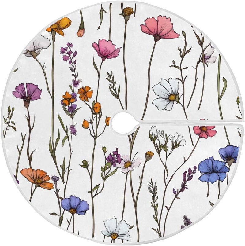 Kigai Cartoon Wildflowers Christmas Tree Skirt Modern Tree Skirt for Home Holiday Xmas Decor 36inch - Image 1