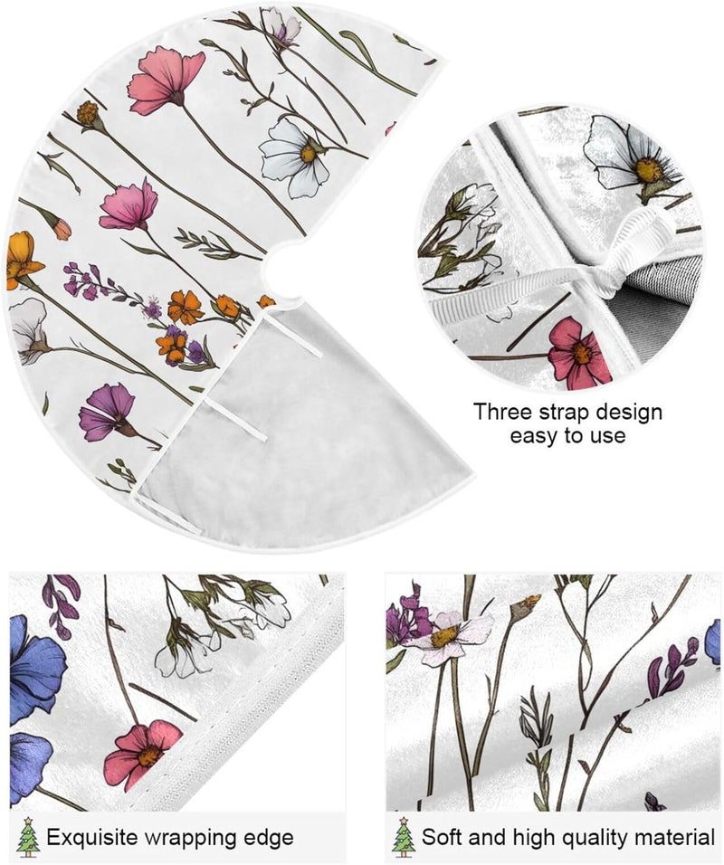 Kigai Cartoon Wildflowers Christmas Tree Skirt Modern Tree Skirt for Home Holiday Xmas Decor 36inch - Image 2