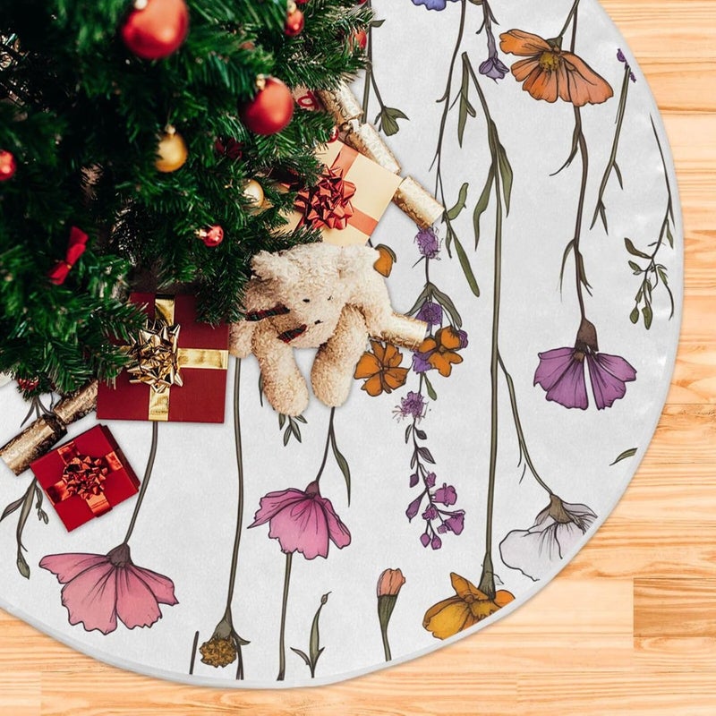 Kigai Cartoon Wildflowers Christmas Tree Skirt Modern Tree Skirt for Home Holiday Xmas Decor 36inch - Image 5