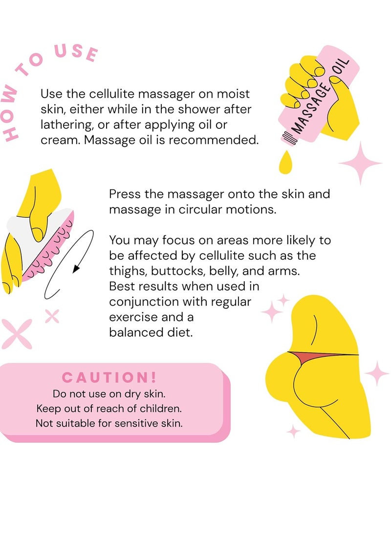 Scala Silicone Anti Cellulite Massager, Body Shower Scrubber, Cellulite Remover - Improve Circulation, Distribute Fat Deposits, Body Massager, Exfoliator, Fat Roller Use with Creams and Oils - Pink