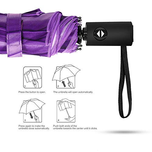YumSur Windproof Travel Umbrellas - Lightweight Automatic Compact Folding Umbrellas Violet Daisy Design, Reinforced Canopy, Auto Open/Close, for Men and Women - Image 5