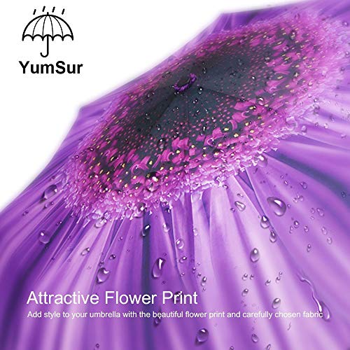 YumSur Windproof Travel Umbrellas - Lightweight Automatic Compact Folding Umbrellas Violet Daisy Design, Reinforced Canopy, Auto Open/Close, for Men and Women - Image 3