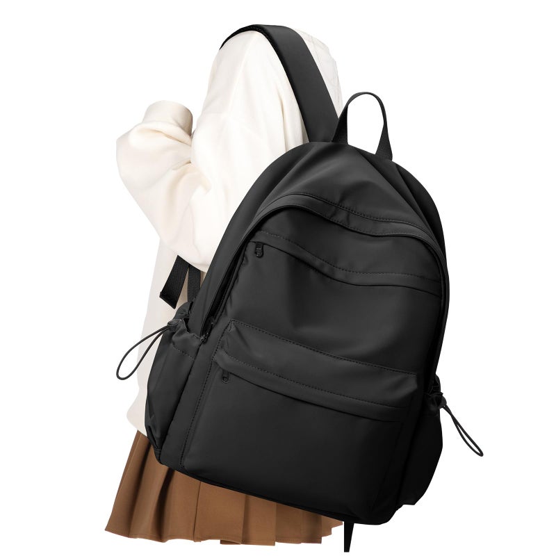 VGCUB School Backpack Waterproof Cute Aesthetic Simple High School Bag Lightweight Travel Casual Bookbag for Middle Girls Boys College Basic Teen Backpacks Women Men Black - Image 2