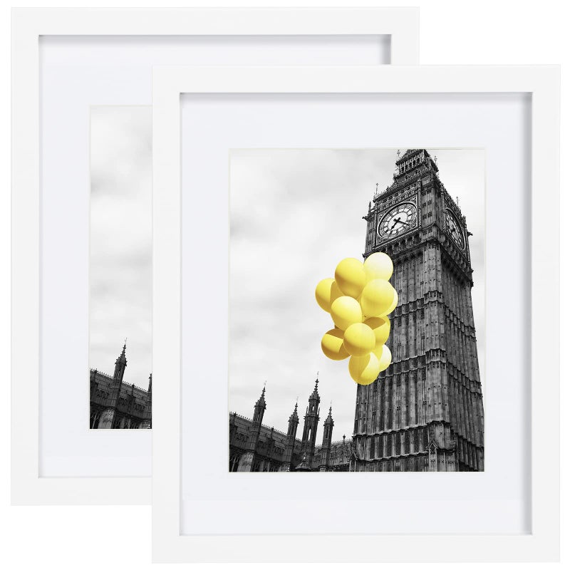 إطار صور BSRHOME 11x14 مع عرض زجاجي لصور 8x10 مع مات أو 11x14 بدون مات لعرض الطاولة وتركيب الحائط مجموعة من 2 أبيض