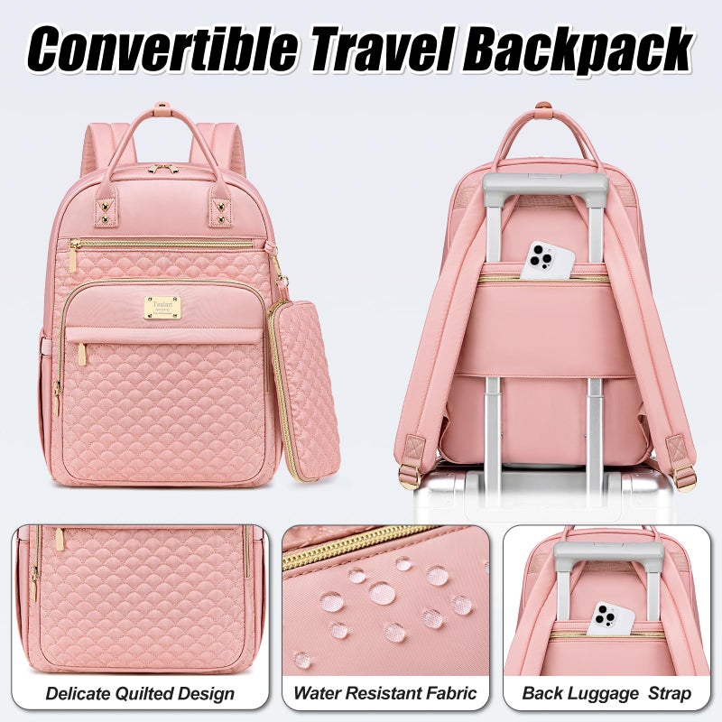 Tealari Laptop Backpack for Women,15.6 Inch Laptop Backpack for Work,Water Resistant Travel Backpack,College Bookbag with Wallet (Pink-1) - Image 5