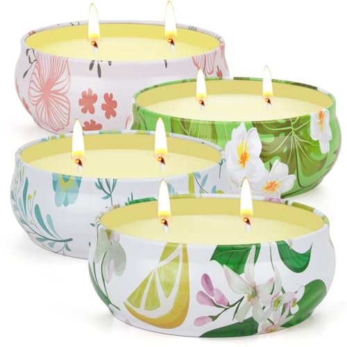 Citronella Candles Outdoor 4 Pack Soy Wax Lemongrass Candles Decorative Jar Scented Candle for Patio Garden Backyard Camping Summer 240 Hours Burning Time