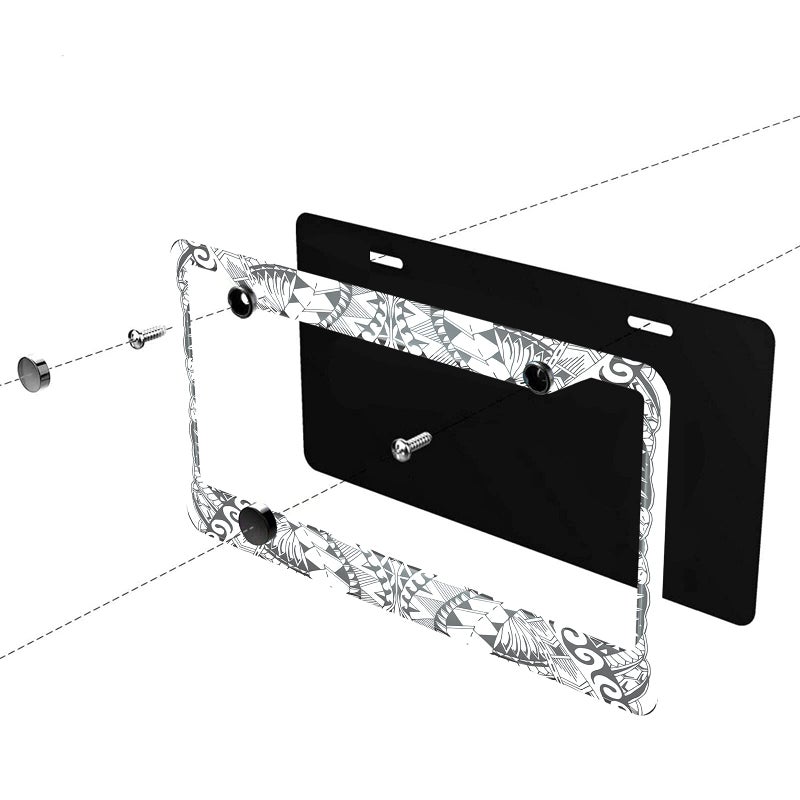 Swono Ethnic License Plate Frame Ethnic Samoa Maori Style Black and White License Plate Cover Aluminum Metal License Plate Holder Frame for Women Men Auto Decoration for US Car/Truck - Image 3