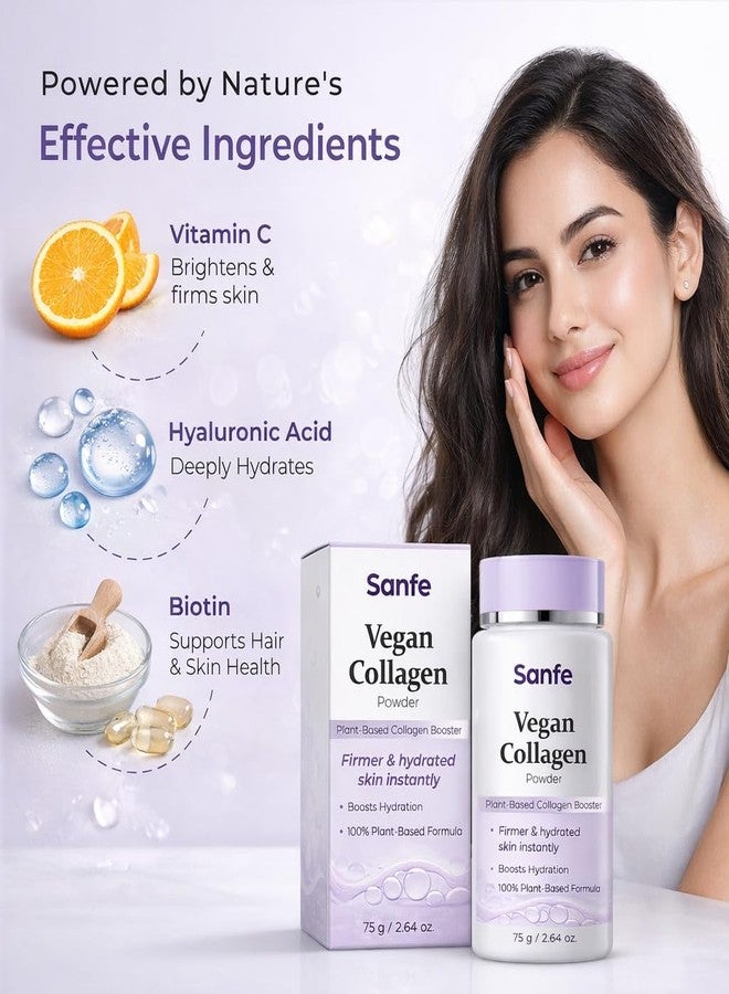 Sanfe Vegan Collagen Powder, Plant-Based Collagen Booster, 75g, Pack of 3, Instant Lifting & Hydration, Powder to Cream Formula - Image 3