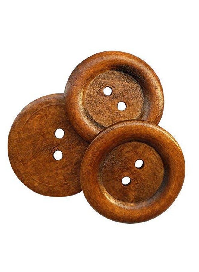شينكو كرافت 20 قطعة حجم كبير 50 مم 2 بوصة أزرار خشبية مستديرة 2 ثقوب زر خياطة حرفية (بني)