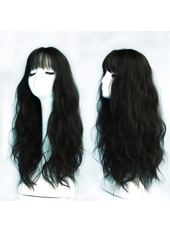 LesafeV 6"x6" Hair Forehead Replacement Piece Clip in Loose Wavy Supplement Topper With Wispy Fringe for Thinning Hair Black - Image 1