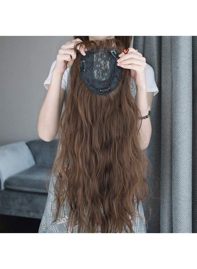 LesafeV 6"x6" Hair Forehead Replacement Piece Clip in Loose Wavy Supplement Topper With Wispy Fringe for Thinning Hair Black - Image 3