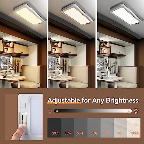 LILTSDRAE RV Lights Interior 1700LM，3 Color 12V Volt Led Light, Super Bright 120 LEDs Dome Light Fixture for RV Accessories/Camper/Car/Trailer/Boat (Frosted Finish/(Cold +Warm+Natural Light) 2PCS) - Image 3