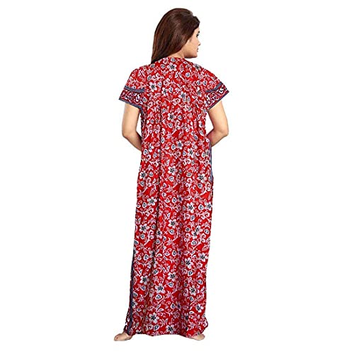 YUKATA Women's Cotton Printed Ankle Length Nighty - Free Size (Pack of 2) (Free Size, RED&Blue) - Image 3