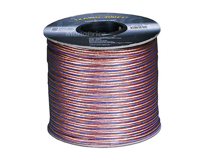 Monoprice Speaker Wire - 99.9% Oxygen-Free Pure Bare Copper, CL2 Rated, 2-Conductor, 12AWG, PVC Jacket Material, Blue Stripe to Indicate Polarity, 300 Feet, Clear - Image 2